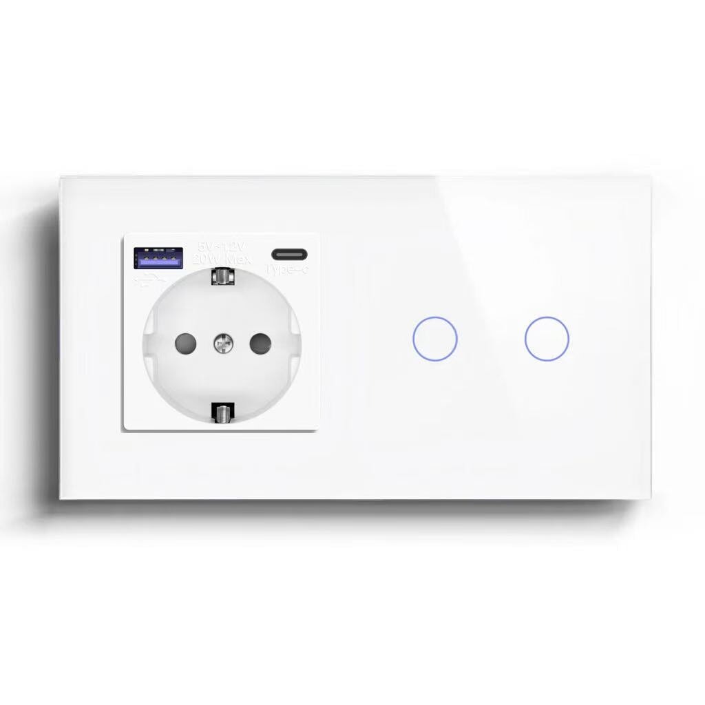 BSEED Product Customization Bseedswitch eu socket with 20w usb-c port with wifi 2gang switch