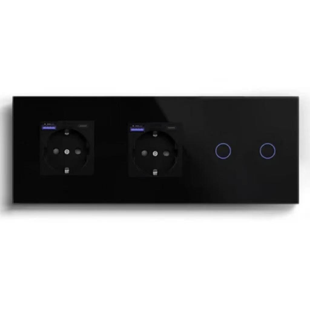 BSEED Product Customization Bseedswitch double eu socket with fast charge usb-c port with 2gang 2way switch