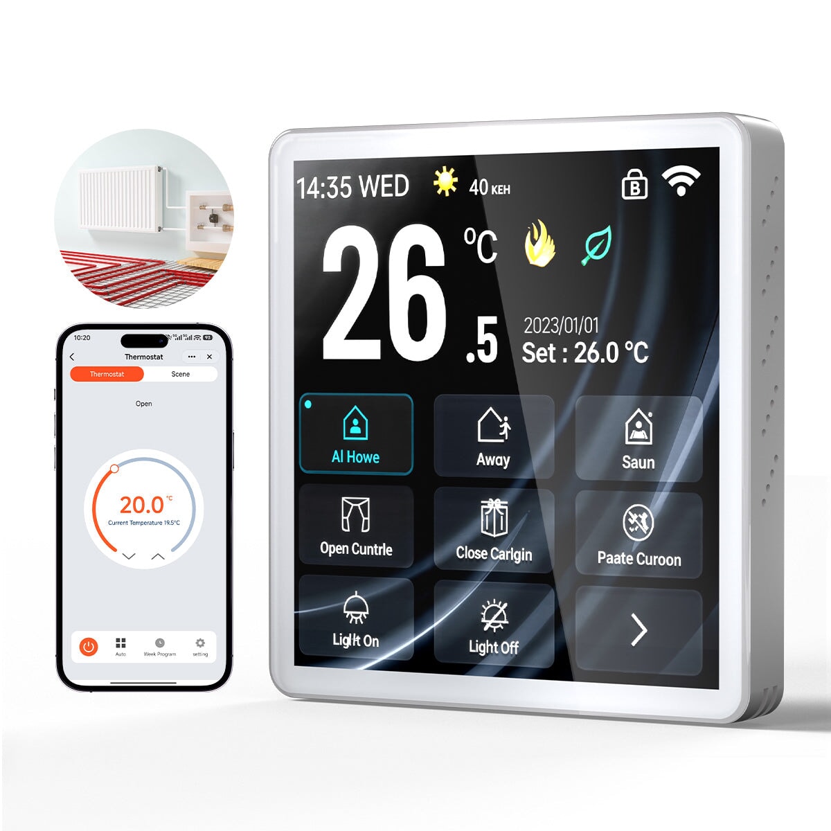 Pannello elettrico per riscaldamento a pavimento Wi-Fi intelligente BSEED per uso domestico, pannello di controllo multifunzione, pannello di controllo centrale Bseedswitch, bianco acqua