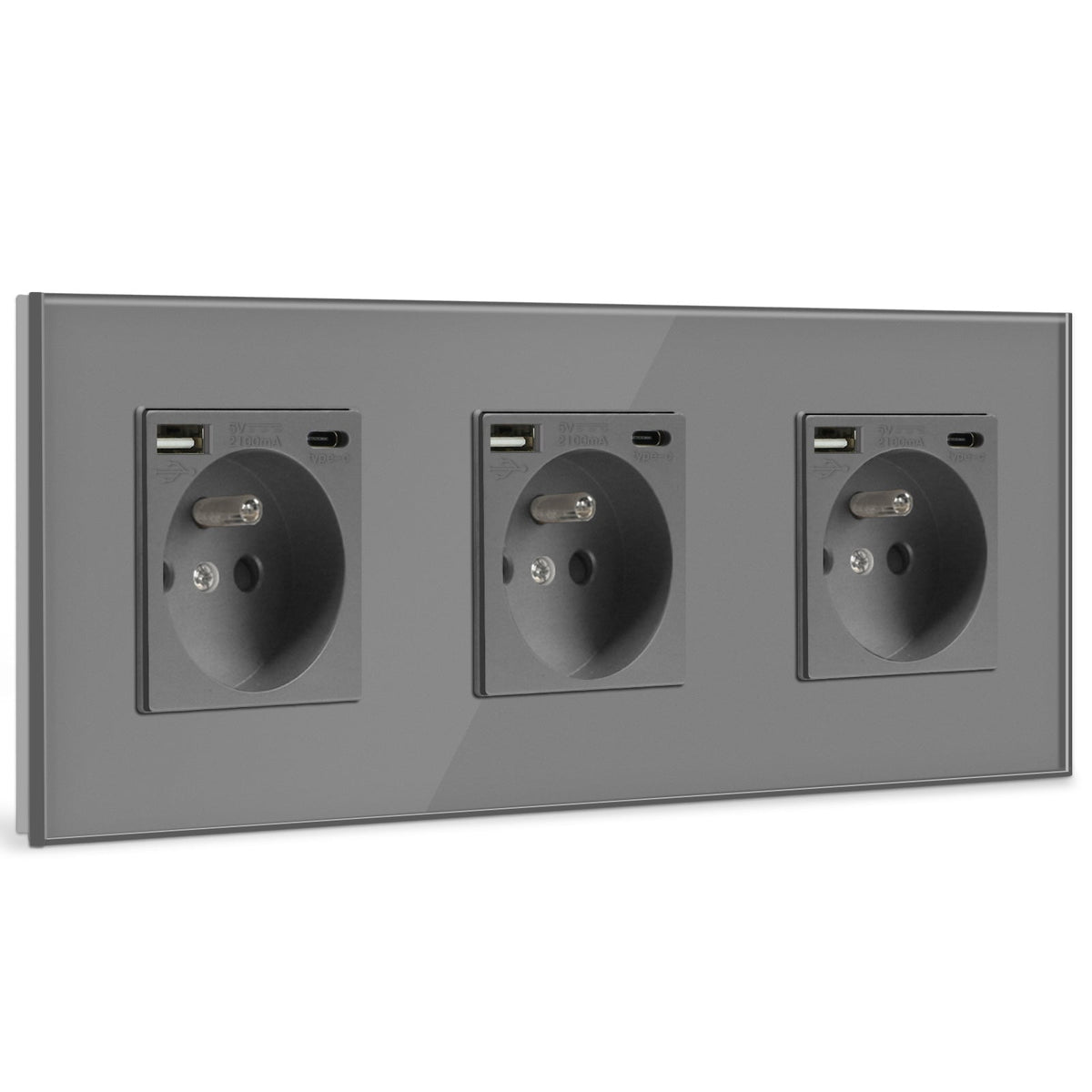 BSEED FR Wall Sockets Type-C Interface Outlet Wall Socket With Charge Port With USB Power Outlets Kids Protection 16A Wall Plates & Covers Bseedswitch grey Glass Triple