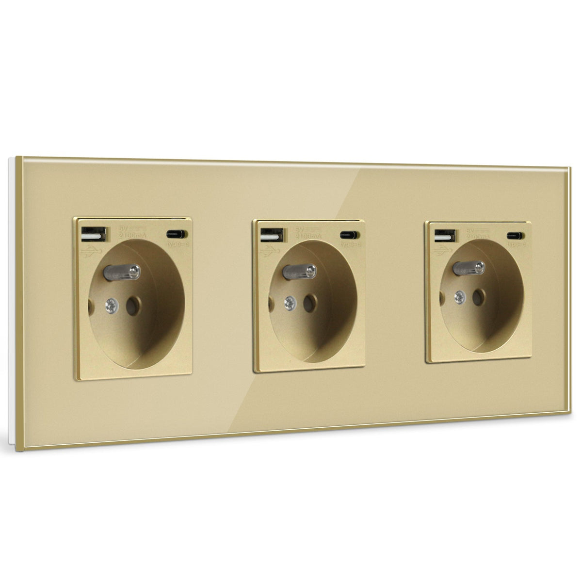 BSEED FR Wall Sockets Type-C Interface Outlet Wall Socket With Charge Port With USB Power Outlets Kids Protection 16A Wall Plates & Covers Bseedswitch gold Glass Triple