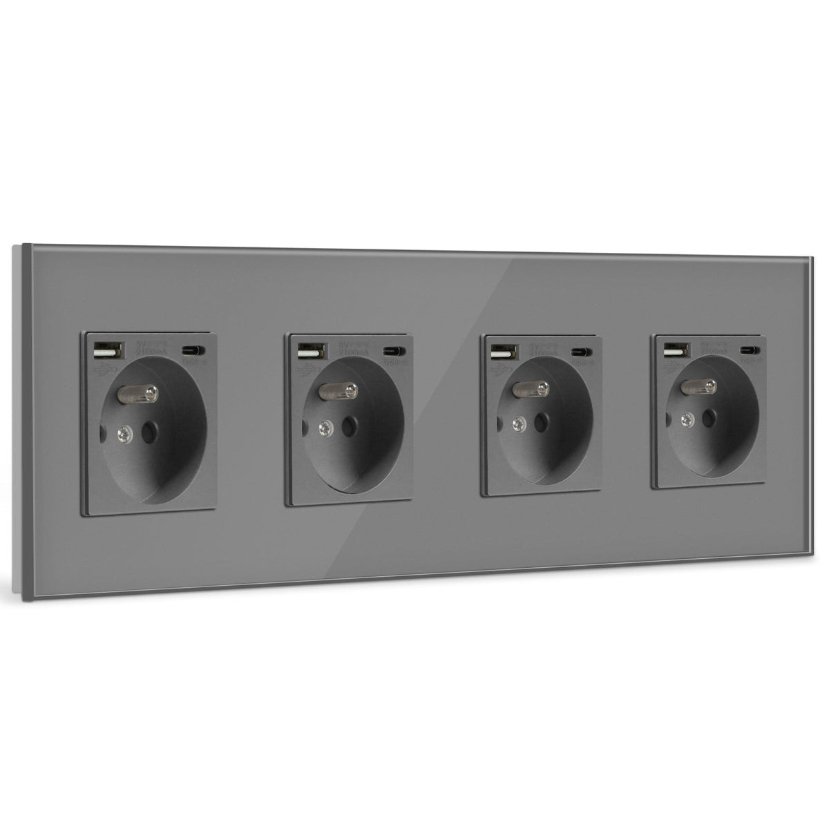 BSEED FR Wall Sockets Type-C Interface Outlet Wall Socket With Charge Port With USB Power Outlets Kids Protection 16A Wall Plates & Covers Bseedswitch grey Glass Quadruple