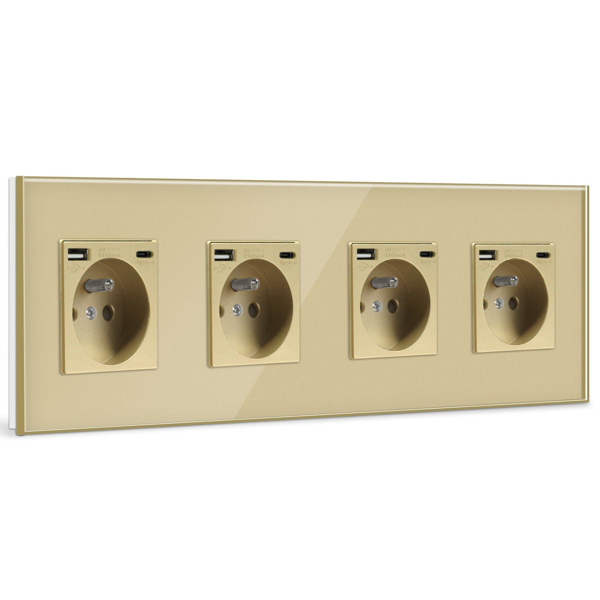BSEED FR Wall Sockets Type-C Interface Outlet Wall Socket With Charge Port With USB Power Outlets Kids Protection 16A Wall Plates & Covers Bseedswitch gold Glass Quadruple