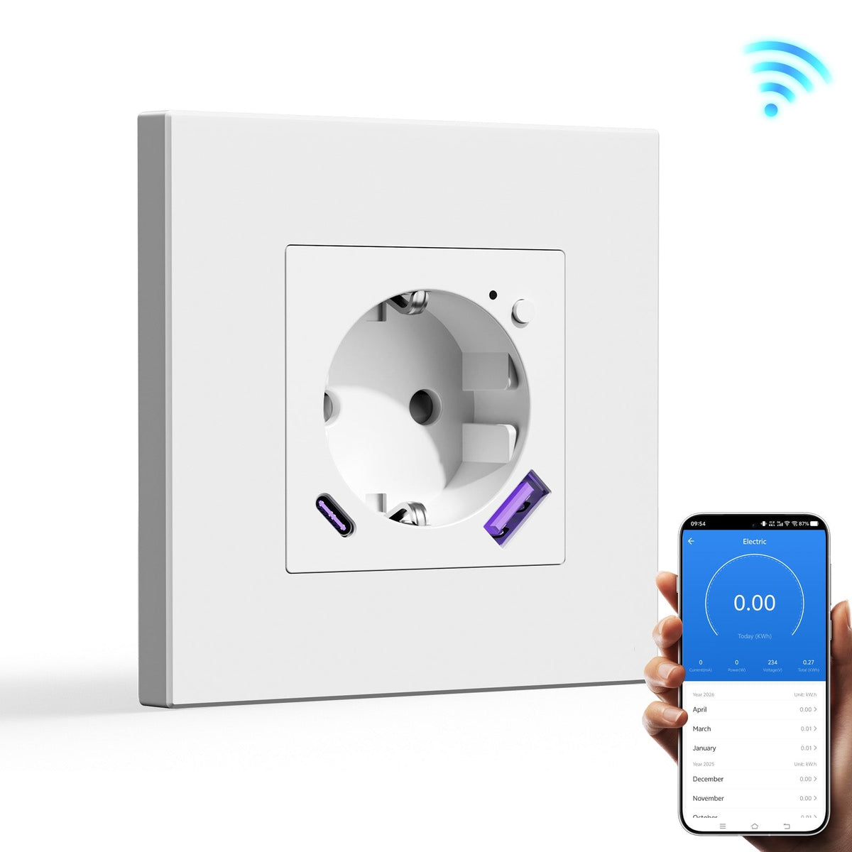 BSEED EU Wifi sockets Type-C With USB With Energy Monitoring socket Bseedswitch White Single Plastic