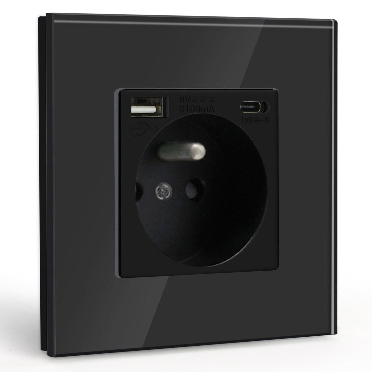 BSEED FR Wall Sockets Type-C Interface Outlet Wall Socket With Charge Port With USB Power Outlets Kids Protection 16A Wall Plates & Covers Bseedswitch black Glass Single