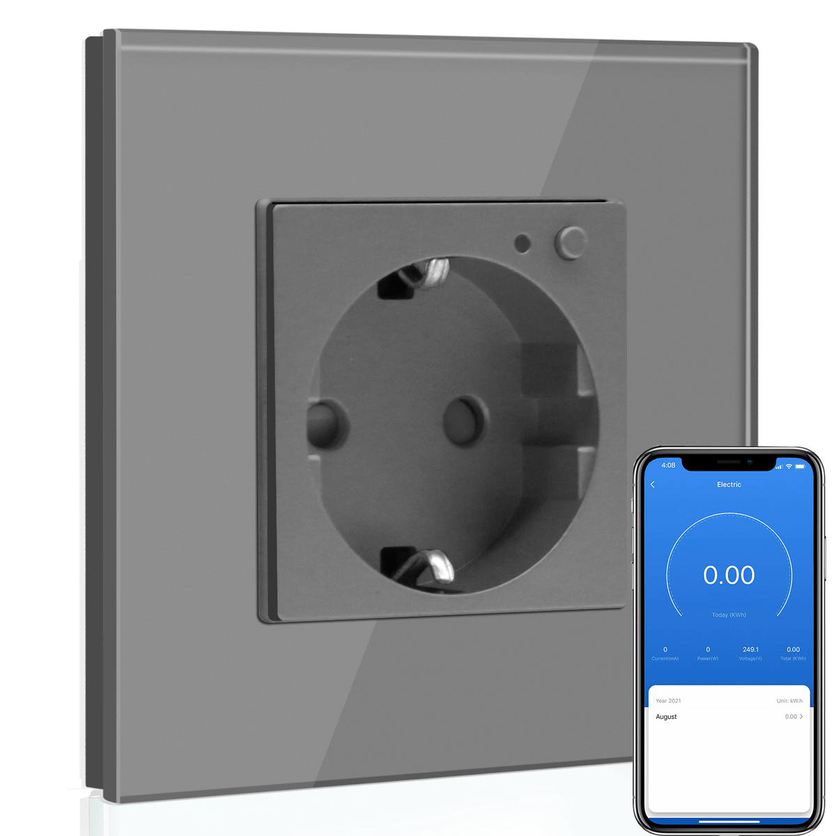 Bseed Wifi EU Standard Socket Wall Sockets With Energy Monitoring Power Outlets & Sockets Bseedswitch Grey Single
