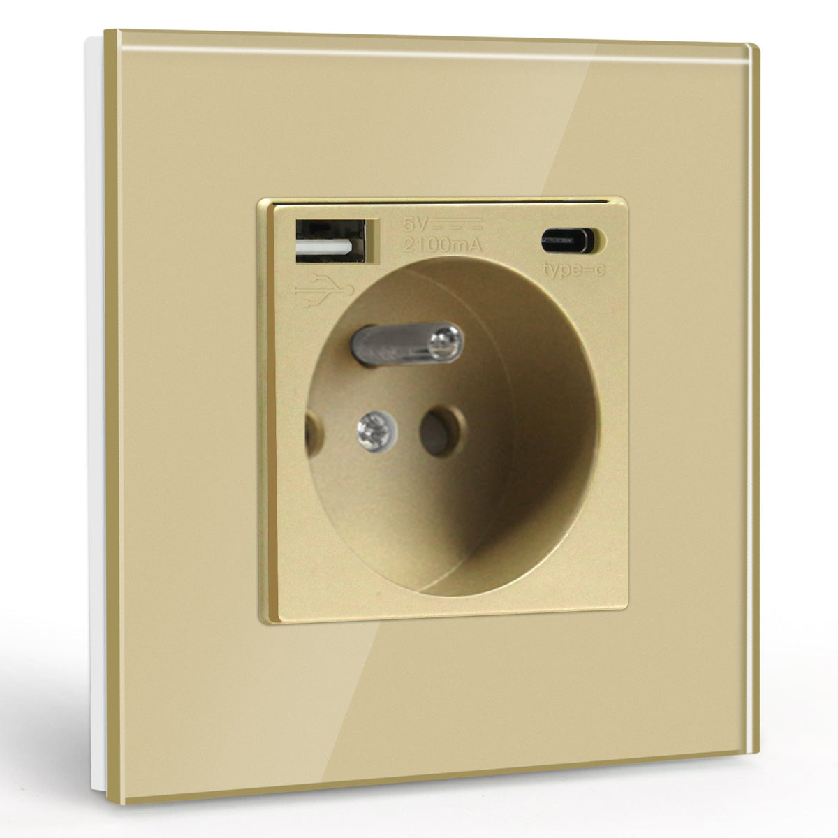 BSEED FR Wall Sockets Type-C Interface Outlet Wall Socket With Charge Port With USB Power Outlets Kids Protection 16A Wall Plates & Covers Bseedswitch gold Glass Single