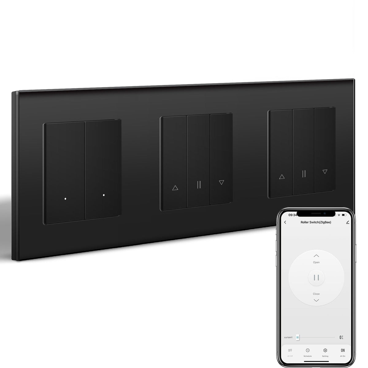 BSEED Smart Zigbee Light Switch with Doouble Blind roller shutter switch(With Neutral) Hub required Switch work with tuya Alexa Light Switches Bseedswitch Black 2 Gang + Blind Switch