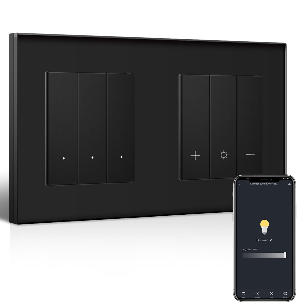 Bseed Echo Smart Wifi Light Switch with Dimmer switch Wifi Work With Alex Google Assistant Wall Plates & Covers Bseedswitch Black 3 Gang Switch+Dimmer