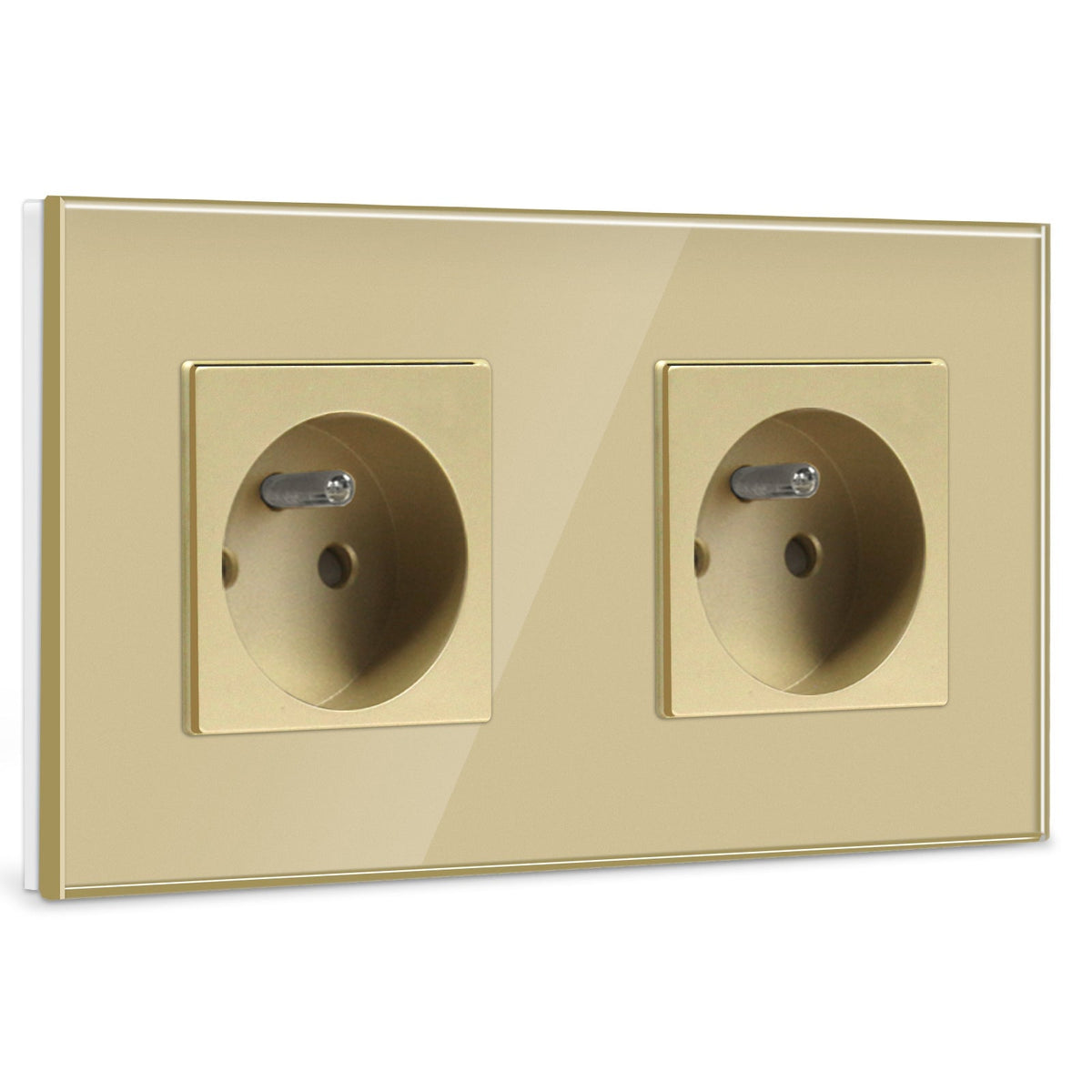 Prese elettriche da parete BSEED FR con protezione per bambini, 16A, placche e coperture, placca doppia in vetro dorato BSEEDswitch
