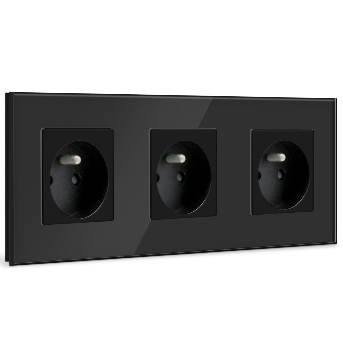 Prese elettriche da parete BSEED FR con protezione per bambini, 16A, placche e coperture, tripla in vetro nero BSEEDswitch