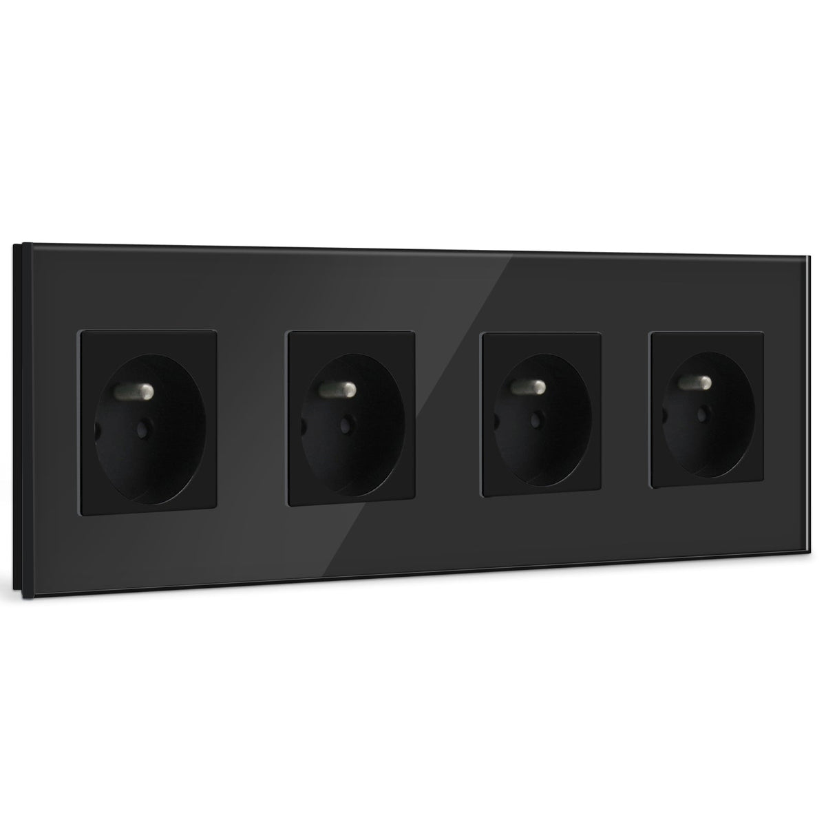 Prese elettriche BSEED FR con protezione per bambini, 16A, placca quadrupla in vetro nero BSEEDswitch