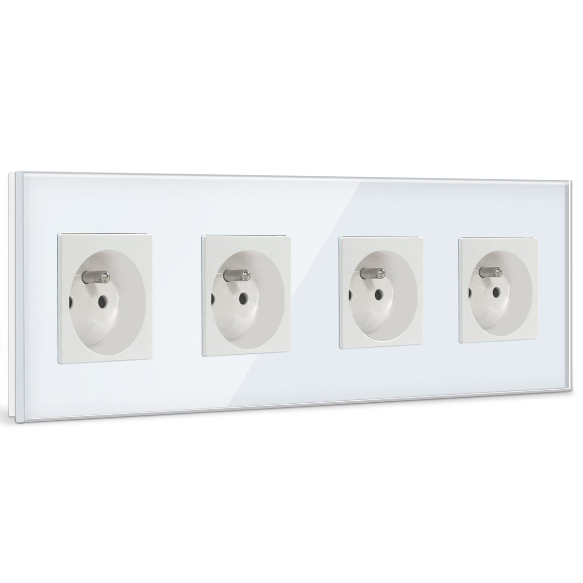 Prese elettriche BSEED FR con protezione per bambini, 16A, placche e coperture da parete, quadrupla in vetro bianco BSEEDswitch