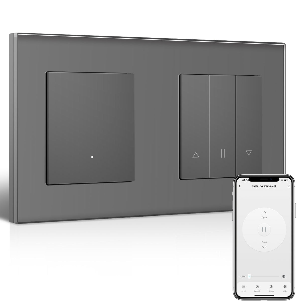 BSEED Smart Zigbee Light Switch with Blind roller shutter switch(With Neutral) Hub required Switch work with tuya Alexa Light Switches Bseedswitch Grey 1 Gang + Blind Switch