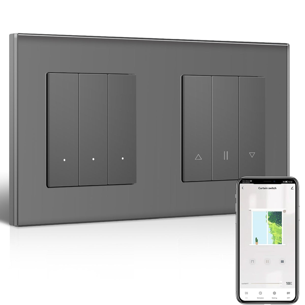 Bseed Echo Smart Wifi Light Switch With Wifi Roller Shutter Switch Work with Tuya Alex Google Assistant Blind Switch Home Automation Kits Bseedswitch Grey 3 Gang + Blind Switch