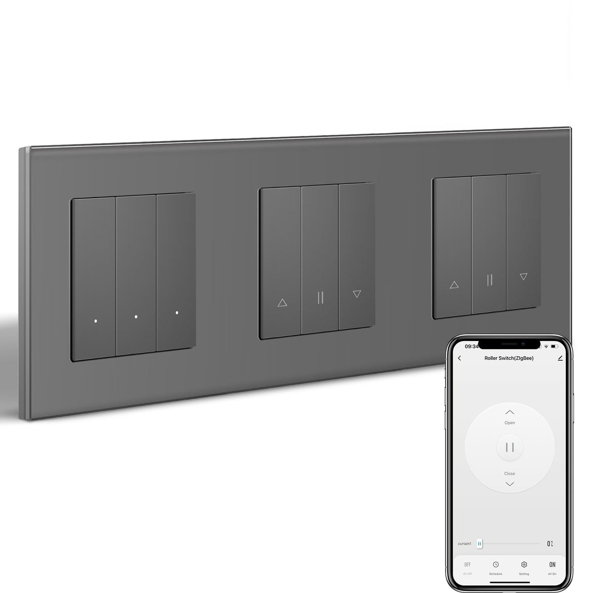 BSEED Smart Zigbee Light Switch with Doouble Blind roller shutter switch(With Neutral) Hub required Switch work with tuya Alexa Light Switches Bseedswitch Grey 3 Gang + Blind Switch