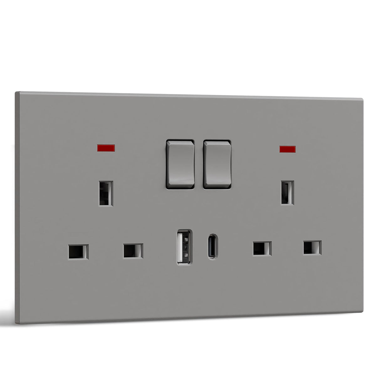 BSEED UK Standard 13A Socket with USB-C Port Electrical switch sockets Plastics Panel Power Outlets & Sockets Bseedswitch grey 1 PCS/Pack Double Socket