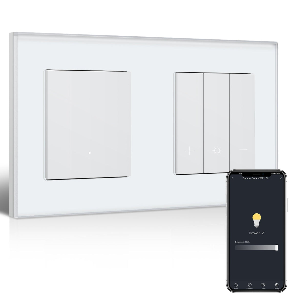 Bseed Echo Smart Wifi Light Switch with Dimmer switch Wifi Work With Alex Google Assistant Wall Plates & Covers Bseedswitch White 1 Gang Switch+Dimmer