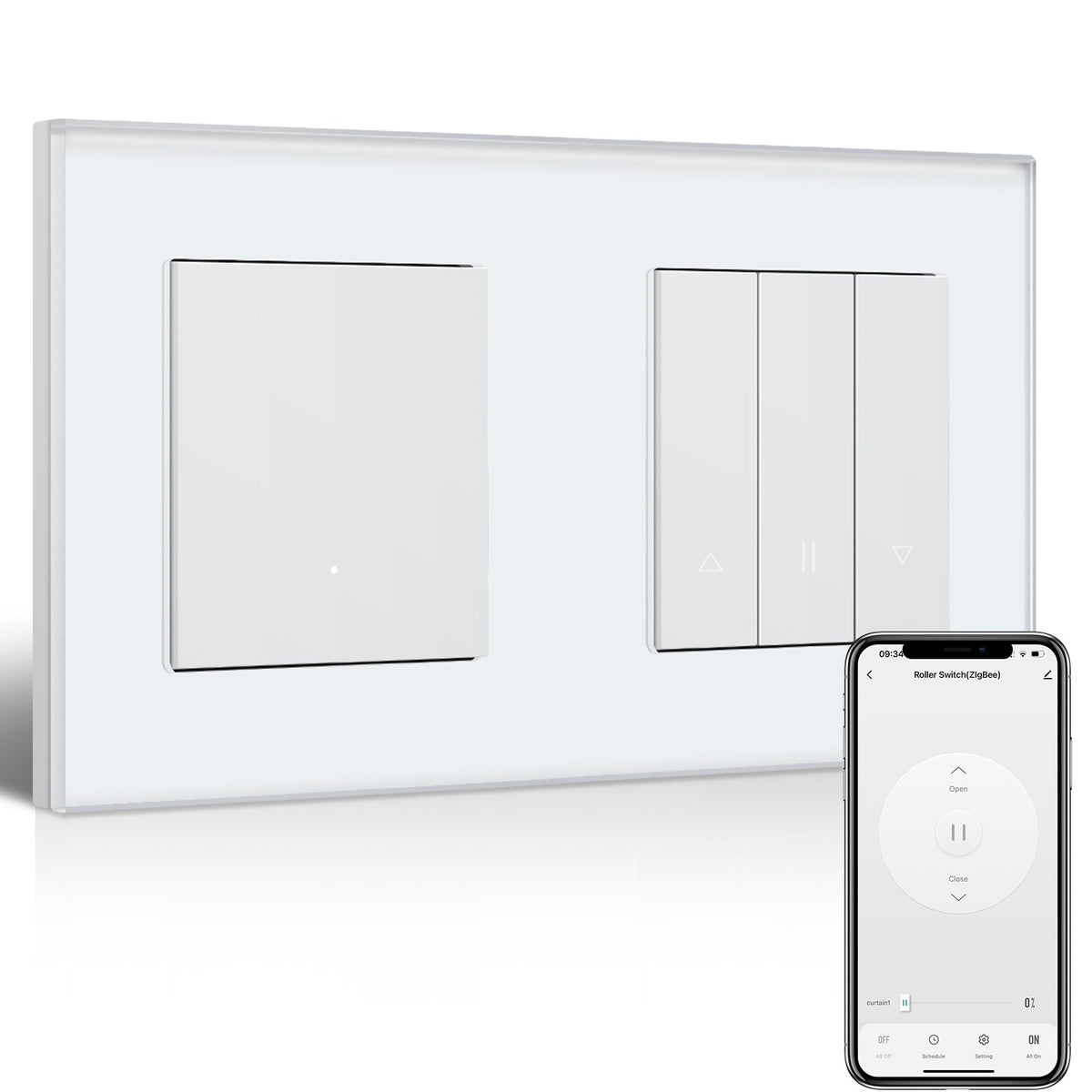 BSEED Smart Zigbee Light Switch with Blind roller shutter switch(With Neutral) Hub required Switch work with tuya Alexa Light Switches Bseedswitch White 1 Gang + Blind Switch