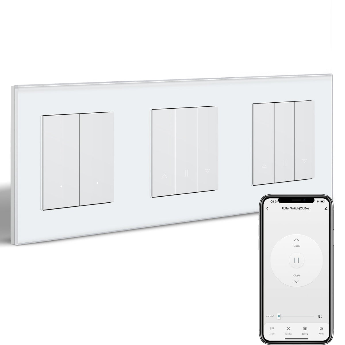 BSEED Smart Zigbee Light Switch with Doouble Blind roller shutter switch(With Neutral) Hub required Switch work with tuya Alexa Light Switches Bseedswitch White 2 Gang + Blind Switch