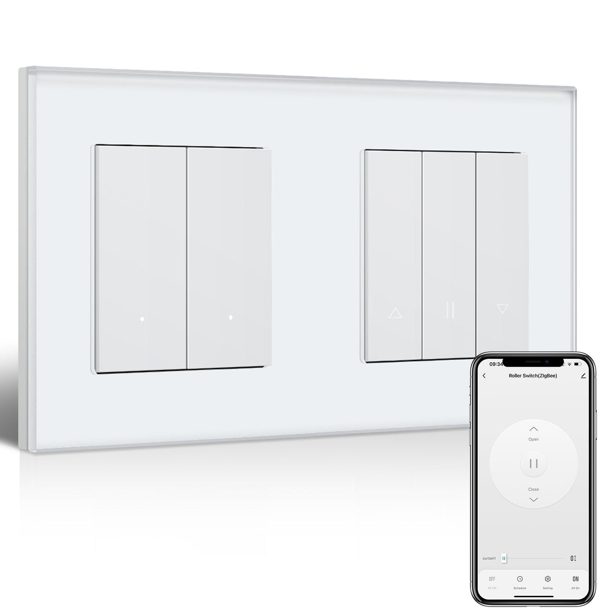 BSEED Smart Zigbee Light Switch with Blind roller shutter switch(With Neutral) Hub required Switch work with tuya Alexa Light Switches Bseedswitch White 2 Gang + Blind Switch