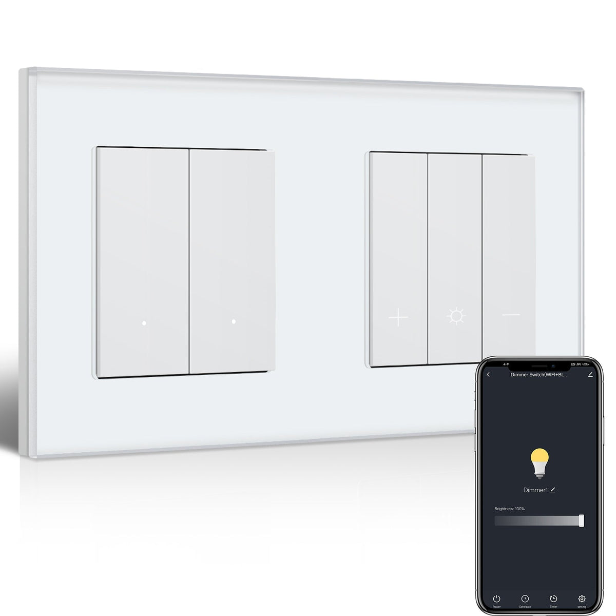 Bseed Echo Smart Wifi Light Switch with Dimmer switch Wifi Work With Alex Google Assistant Wall Plates & Covers Bseedswitch White 2 Gang Switch+Dimmer