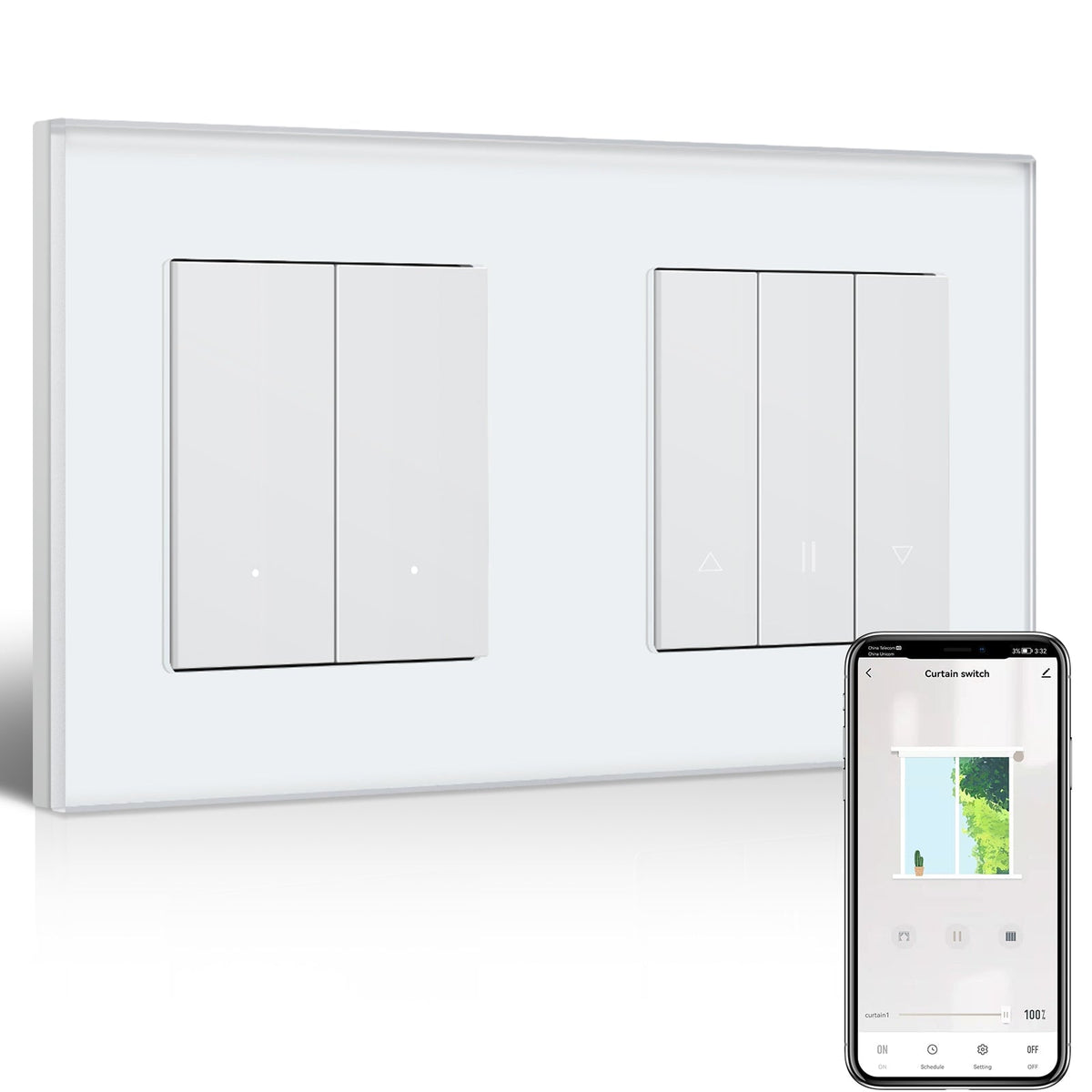 Bseed Echo Smart Wifi Light Switch With Wifi Roller Shutter Switch Work with Tuya Alex Google Assistant Blind Switch Home Automation Kits Bseedswitch White 2 Gang + Blind Switch