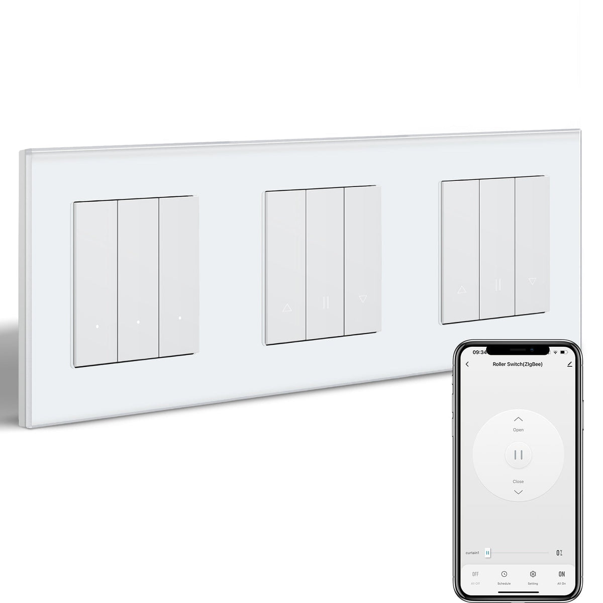 BSEED Smart Zigbee Light Switch with Doouble Blind roller shutter switch(With Neutral) Hub required Switch work with tuya Alexa Light Switches Bseedswitch White 3 Gang + Blind Switch