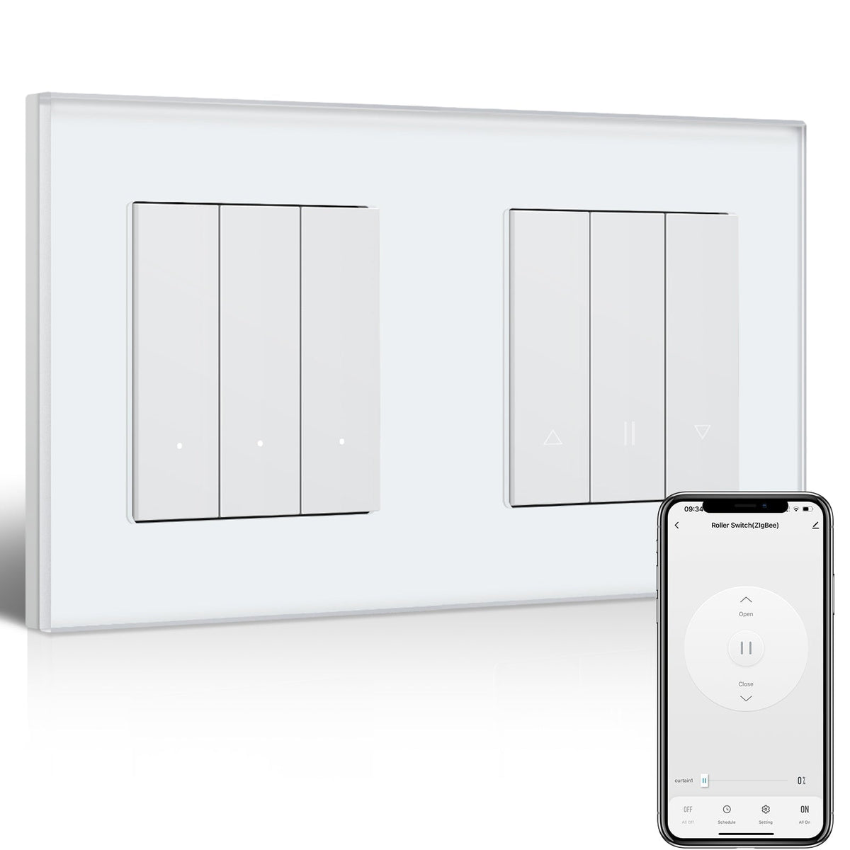 BSEED Smart Zigbee Light Switch with Blind roller shutter switch(With Neutral) Hub required Switch work with tuya Alexa Light Switches Bseedswitch White 3 Gang + Blind Switch