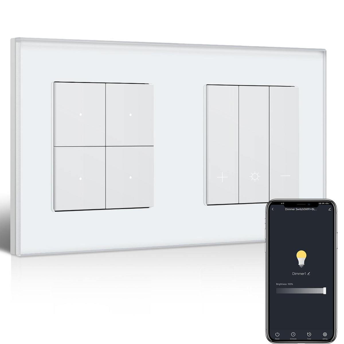 Bseed Echo Smart Wifi Light Switch with Dimmer switch Wifi Work With Alex Google Assistant Wall Plates & Covers Bseedswitch White 4 Gang Switch+Dimmer