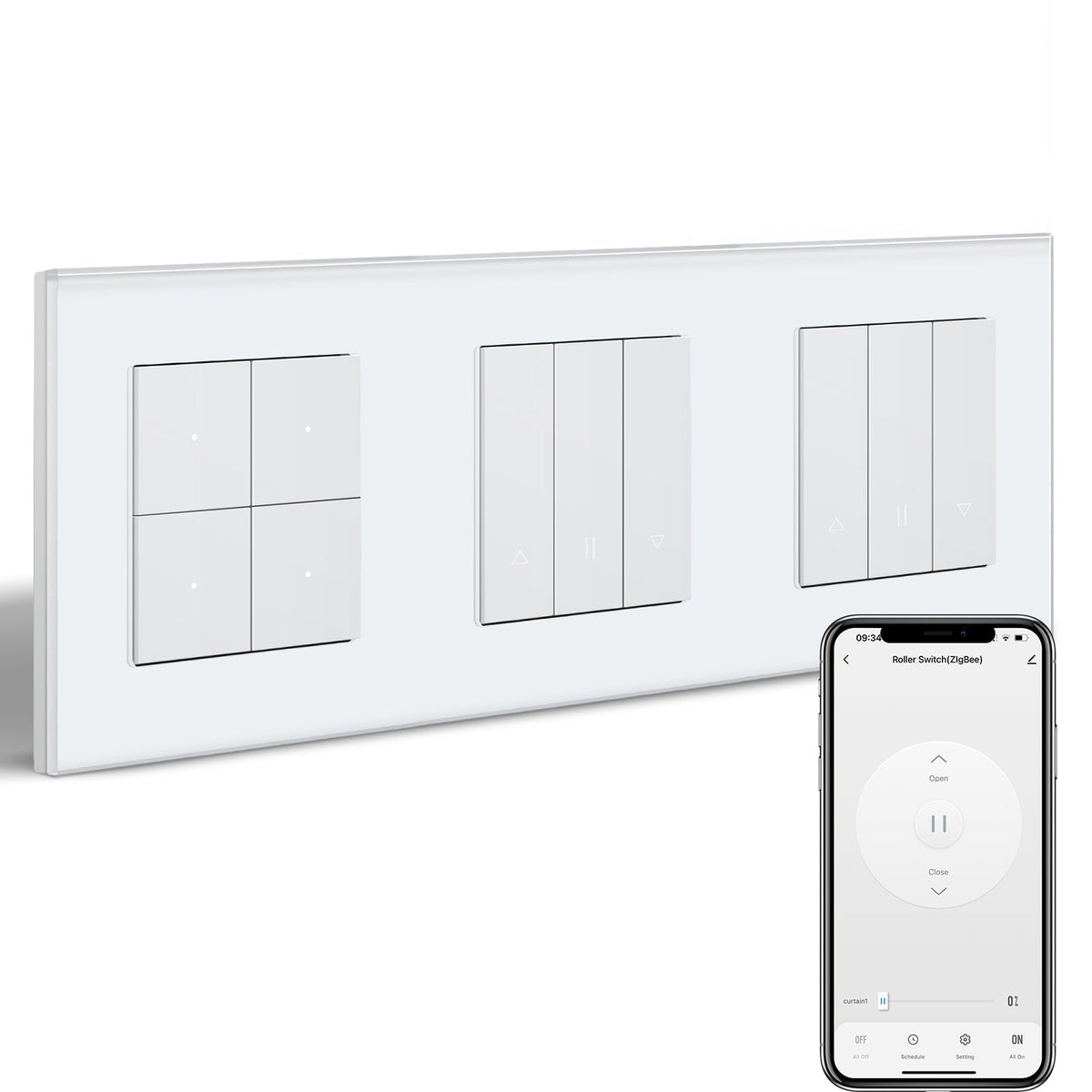 BSEED Smart Zigbee Light Switch with Doouble Blind roller shutter switch(With Neutral) Hub required Switch work with tuya Alexa Light Switches Bseedswitch White 4 Gang + Blind Switch
