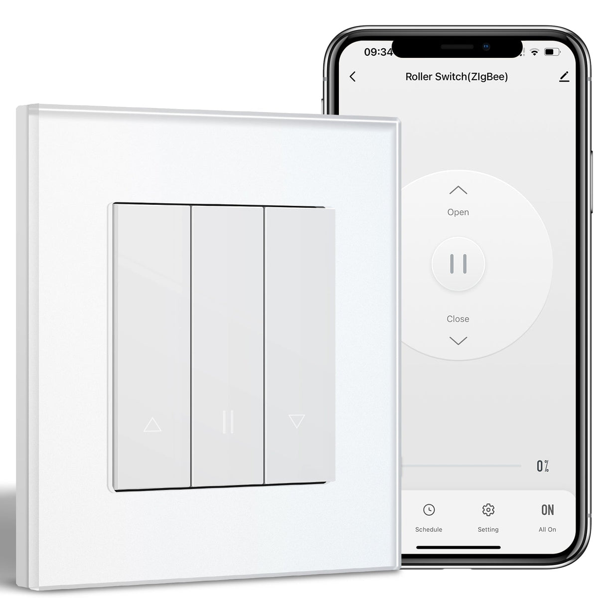 Bseed Echo Smart Wifi Blind Switch Roller Shutter Switch Work with Tuya Alex Google Assistant Home Automation Kits Bseedswitch White