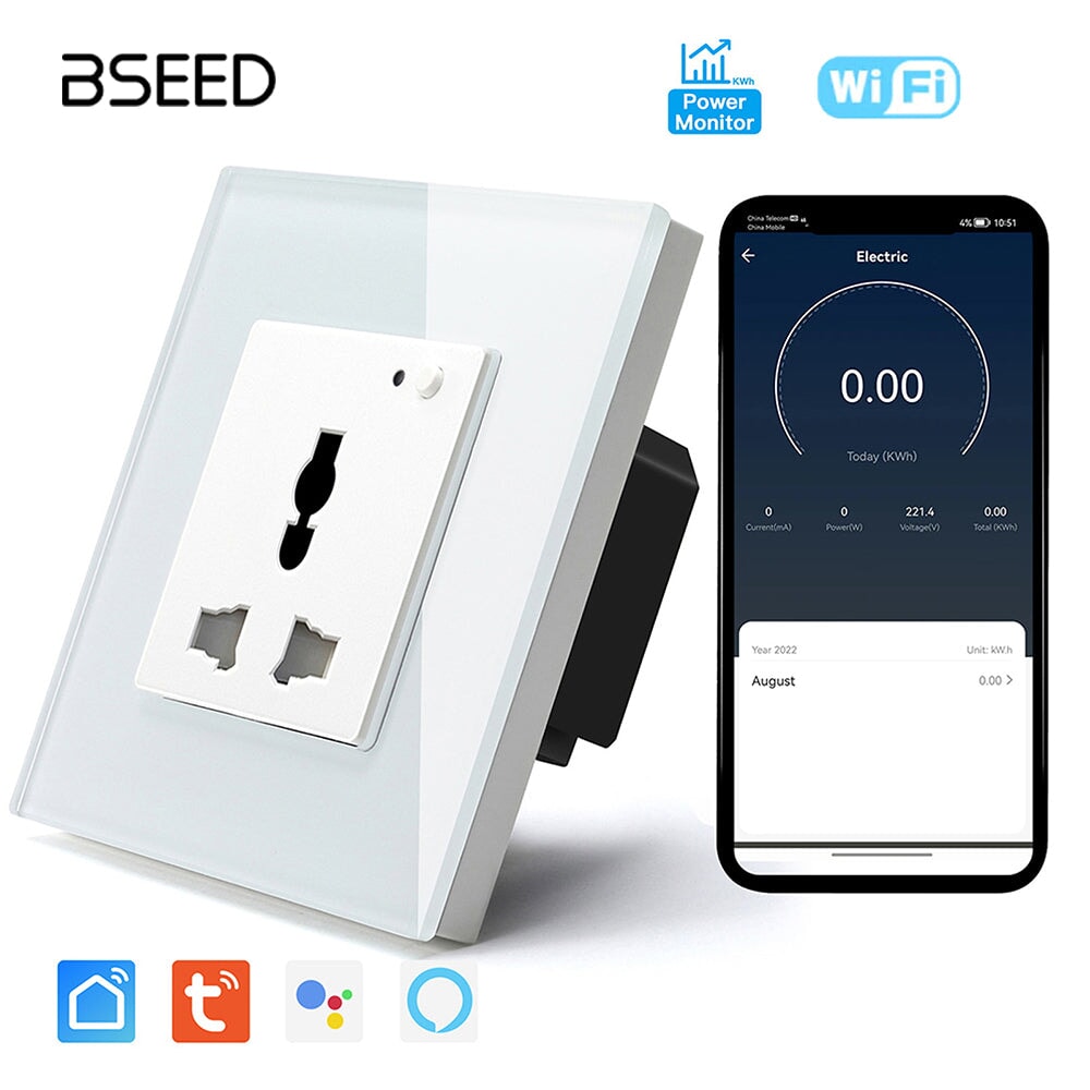 BSEED Smart WiFi Multi-Function Wall Sockets with Energy monitoring Bseedswitch White Signle