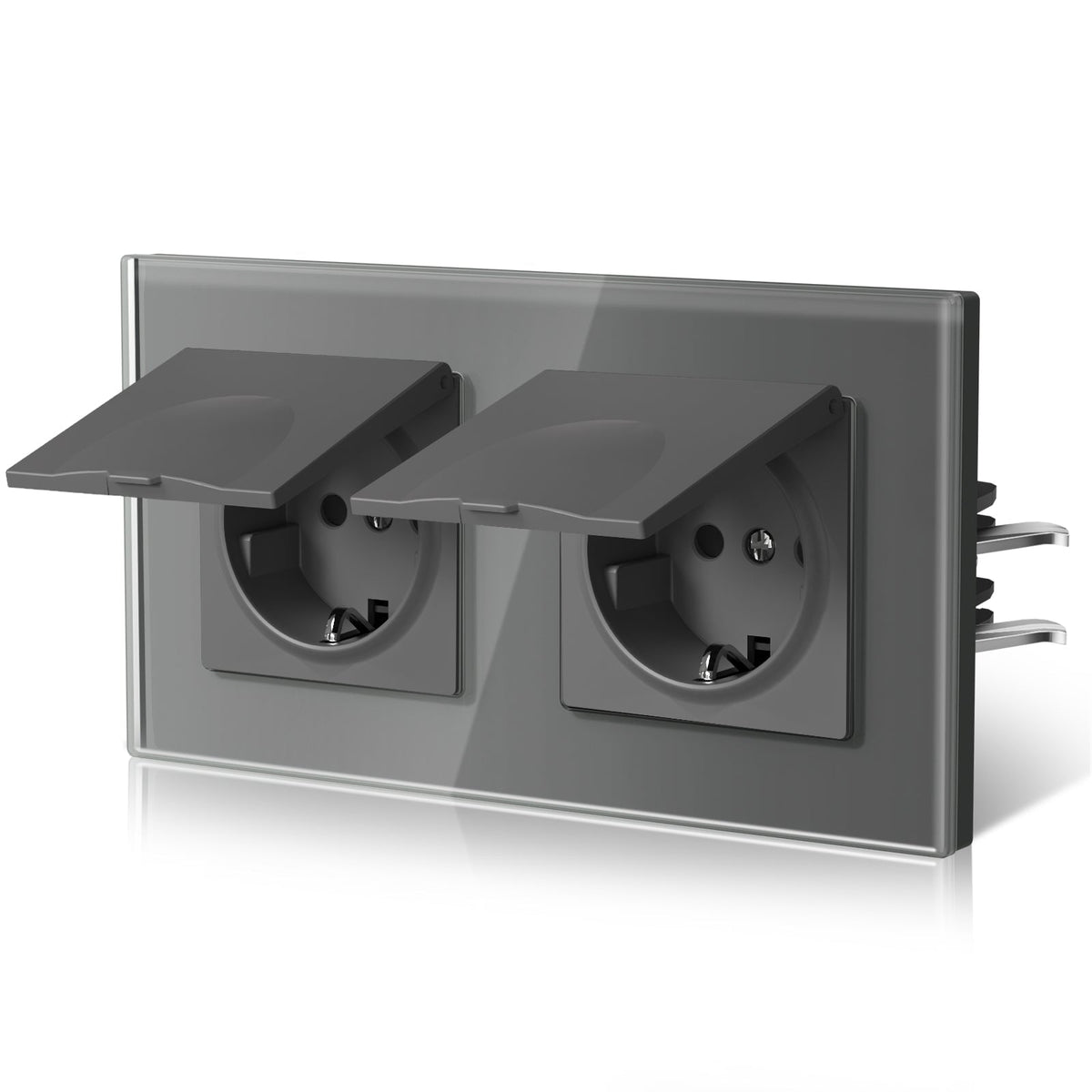 BSEED Heritage Series EU Wall Sockets With Cover Waterproof Electric Socket with Claw Technology 16A Socket Work With Type E Plug Power Outlets & Sockets Bseedswitch Grey Double