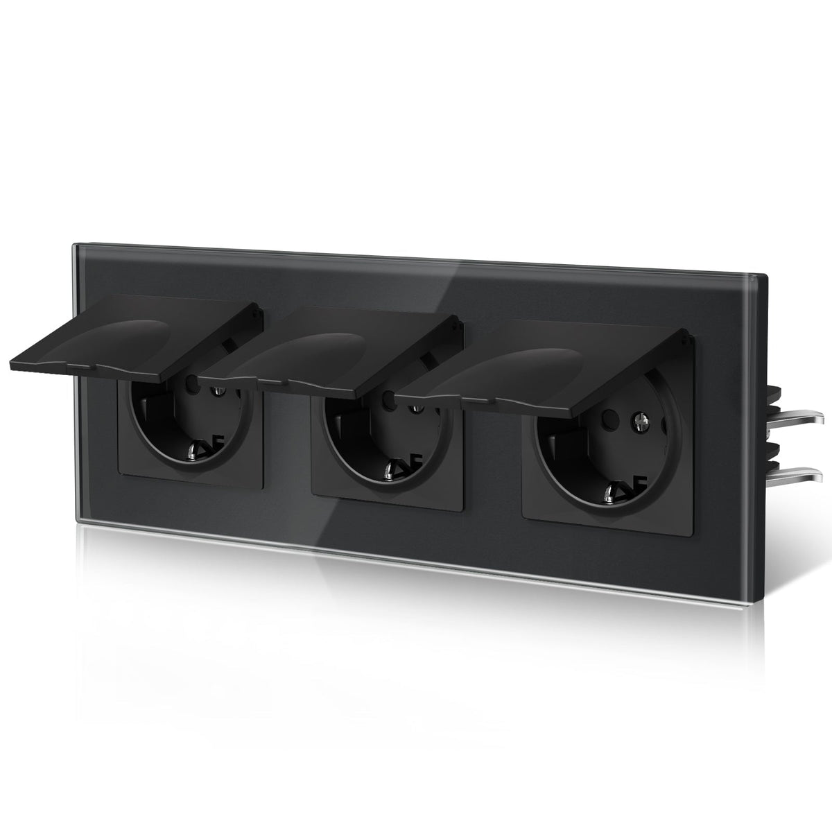 BSEED Heritage Series EU Wall Sockets With Cover Waterproof Electric Socket with Claw Technology 16A Socket Work With Type E Plug Power Outlets & Sockets Bseedswitch Black Triple