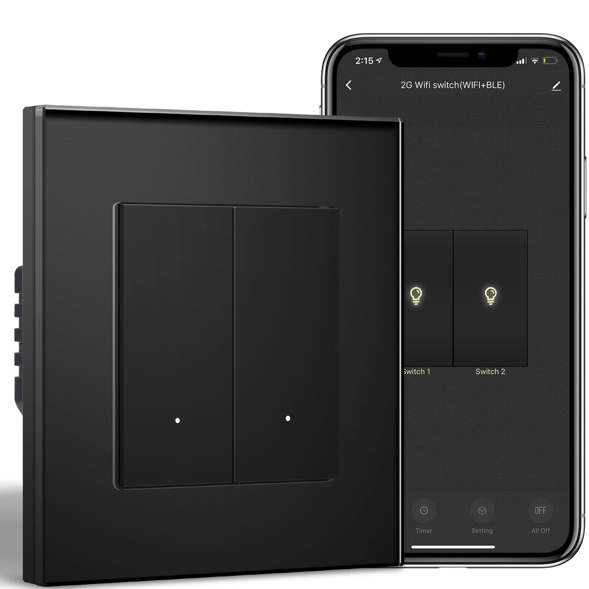BSEED Smart Wifi Light Switch (With Neutral) Light Switches Bseedswitch Black 2 Gang