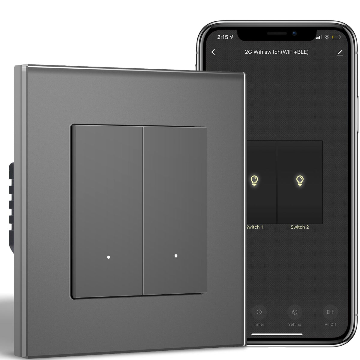 BSEED Smart Wifi Light Switch (With Neutral) Light Switches Bseedswitch Grey 2 Gang