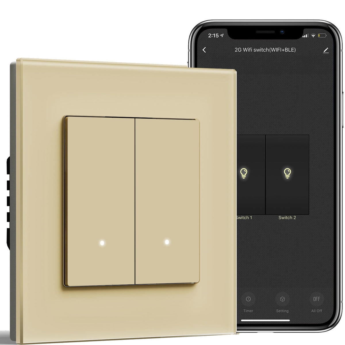 BSEED Smart Wifi Light Switch (With Neutral) Light Switches Bseedswitch Gold 2 Gang