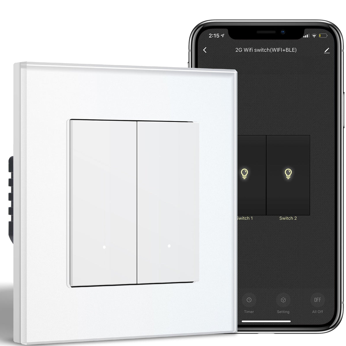 BSEED Smart Wifi Light Switch (With Neutral) Light Switches Bseedswitch White 2 Gang