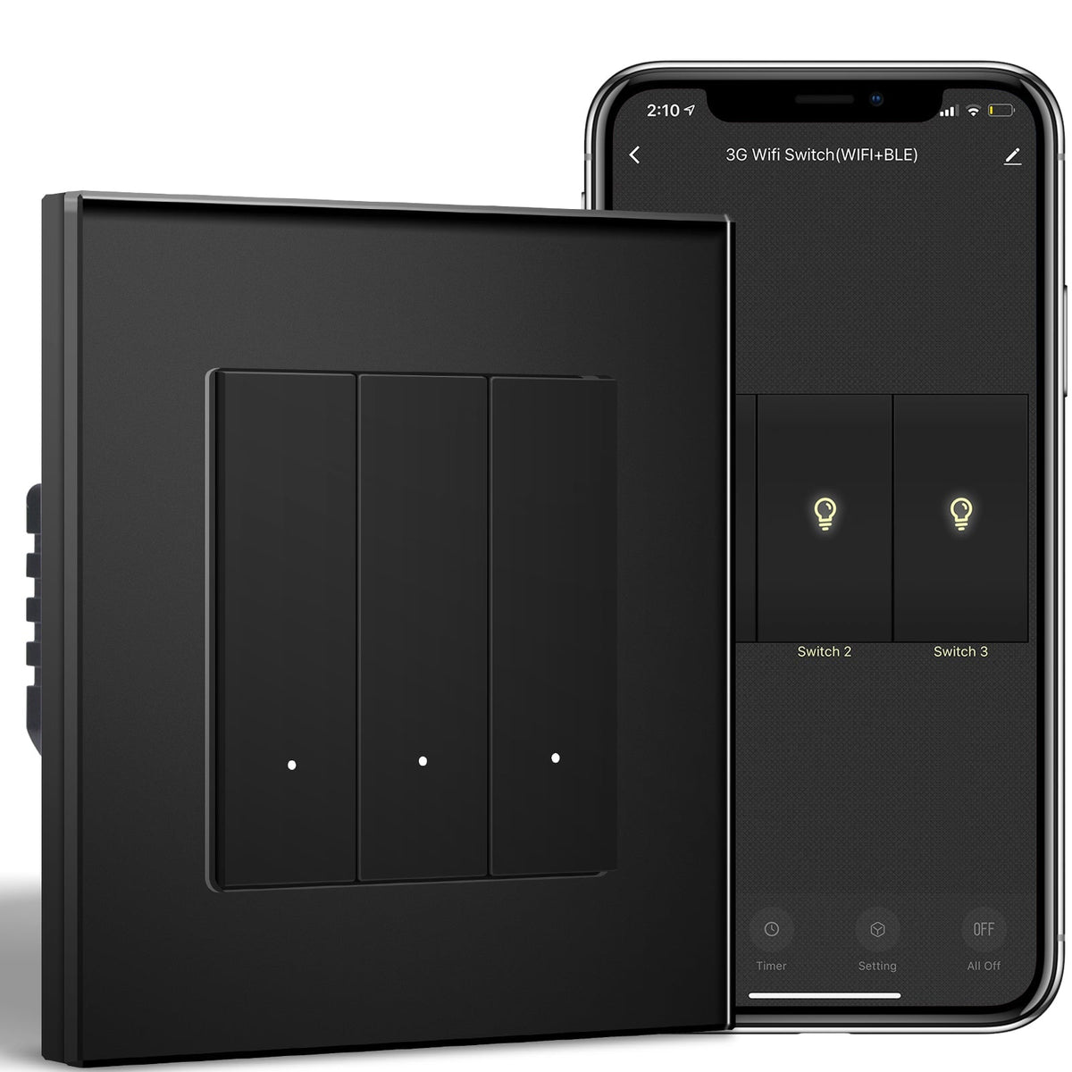 BSEED Smart Wifi Light Switch (With Neutral) Light Switches Bseedswitch Black 3 Gang