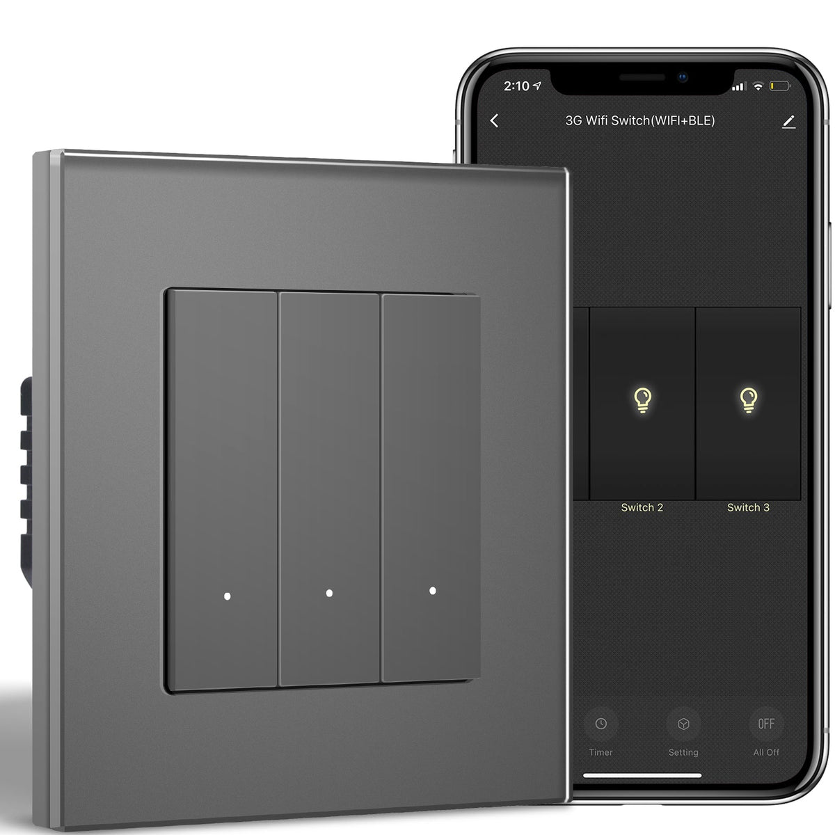 BSEED Smart Wifi Light Switch (With Neutral) Light Switches Bseedswitch Grey 3 Gang