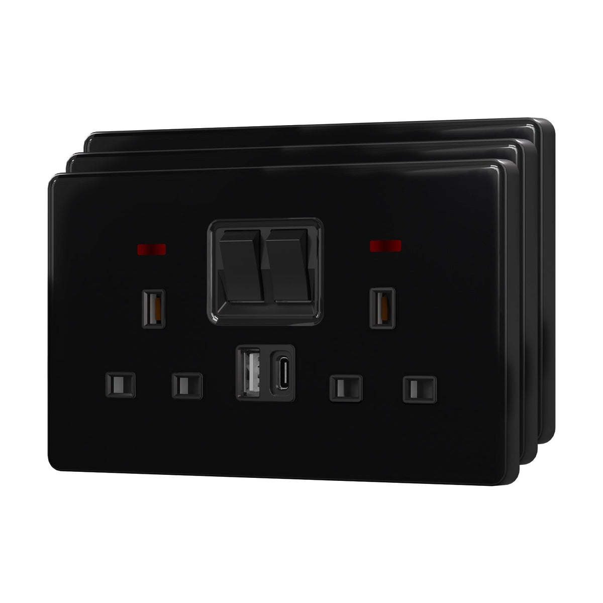 BSEED UK Standard 13A Socket with USB-C Port Electrical switch sockets for G-type plugs Power Outlets & Sockets Bseedswitch black 3 PCS/Pack Double Socket