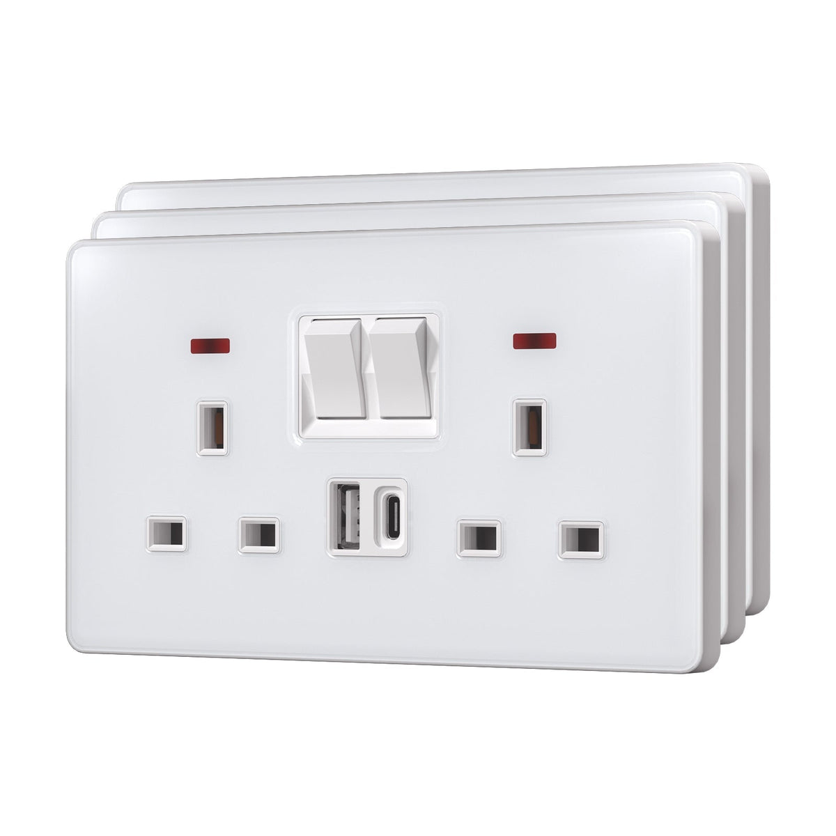 BSEED UK Standard 13A Socket with USB-C Port Electrical switch sockets for G-type plugs Power Outlets & Sockets Bseedswitch white 3 PCS/Pack Double Socket