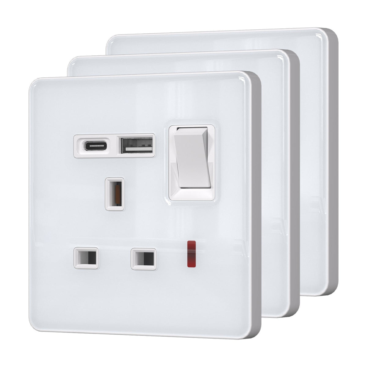 BSEED UK Standard 13A Socket with USB-C Port Electrical switch sockets for G-type plugs Power Outlets & Sockets Bseedswitch white 3 PCS/Pack Single Scoket