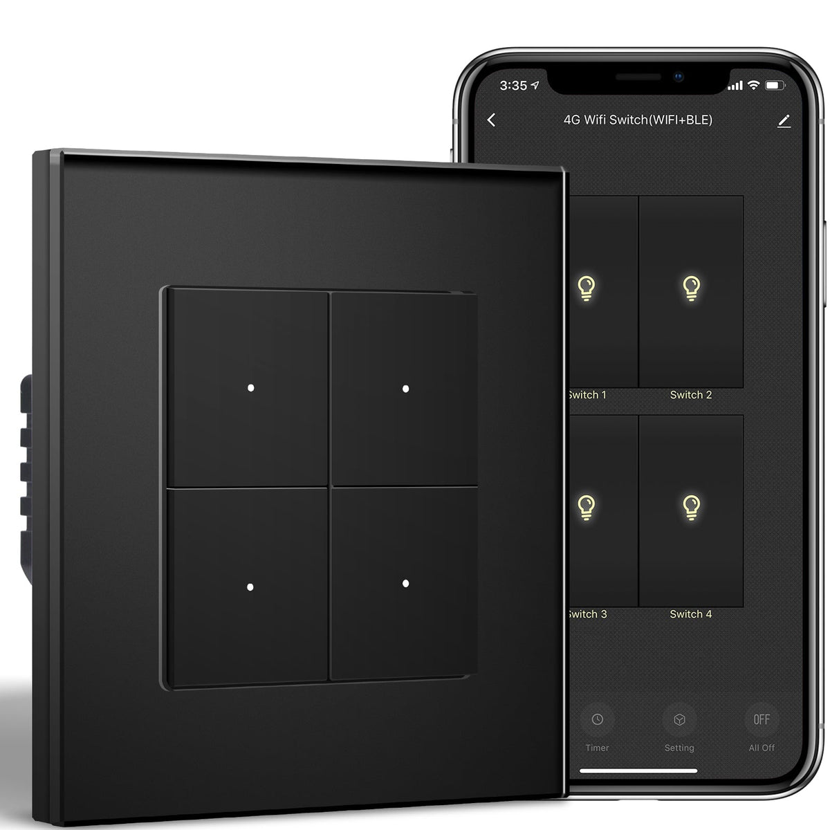 BSEED Smart Wifi Light Switch (With Neutral) Light Switches Bseedswitch Black 4 Gang