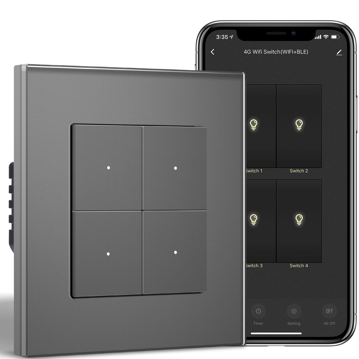 BSEED Smart Wifi Light Switch (With Neutral) Light Switches Bseedswitch Grey 4 Gang