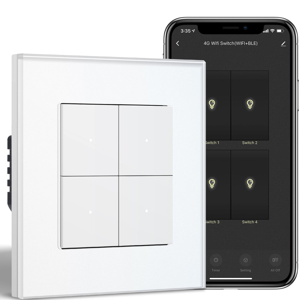 BSEED Smart Wifi Light Switch (With Neutral) Light Switches Bseedswitch White 4 Gang