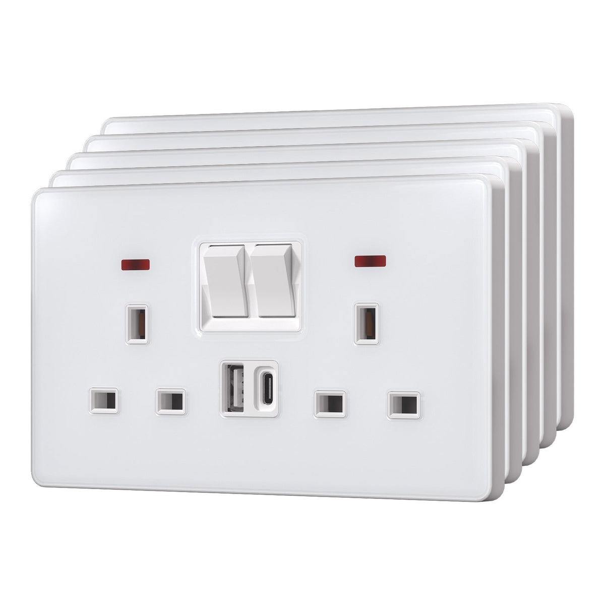 BSEED UK Standard 13A Socket with USB-C Port Electrical switch sockets for G-type plugs Power Outlets & Sockets Bseedswitch white 5 PCS/Pack Double Socket