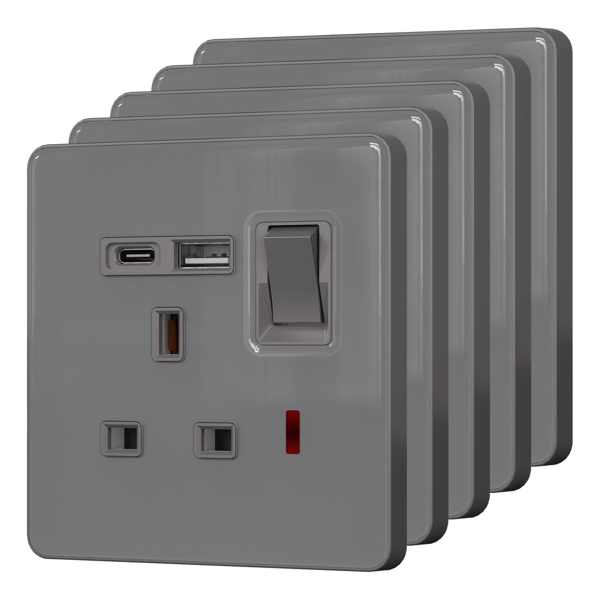 BSEED UK Standard 13A Socket with USB-C Port Electrical switch sockets for G-type plugs Power Outlets & Sockets Bseedswitch grey 5 PCS/Pack Single Scoket