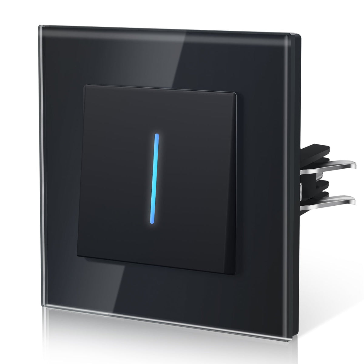 Bseed Echo Series Automatic rebound Light wall Switch Glass Panel 1 Way Switch With Clamping technology with Neon Light Switches Bseedswitch Black 1 Gang 1 way